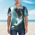 thumbnail image 2 of Pofeuu Surfing Shark Print Hawaiian Shirt for Men Sleeves Casual Button Down Summer Beach Dress Shirts T-Shirts,3X-Large, 2 of 7