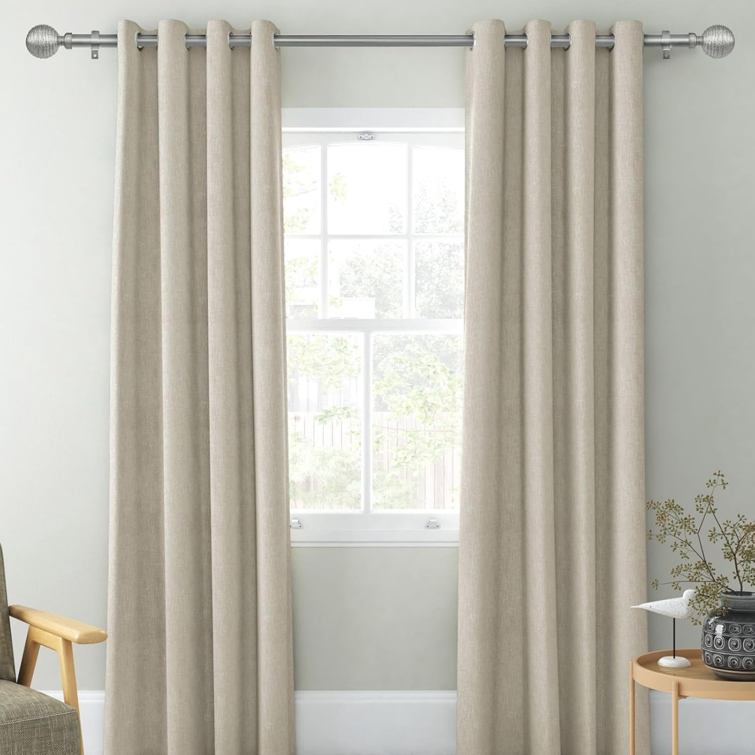 Urbanest Adjustable Single Curtain Rod Set Favo Finials – 1 - Inch Diameter, With Pewter Rod, 48–84 Inches