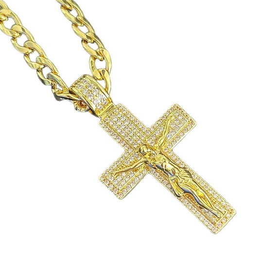 Miren 14K Gold/Silver Plated Zirconia Cross Necklace for Women, Stylish Chunky Cross Pendant, 24-Inch Cuban Chain, Christian Religious Jewelry Gift for Baptism and Special Occasions