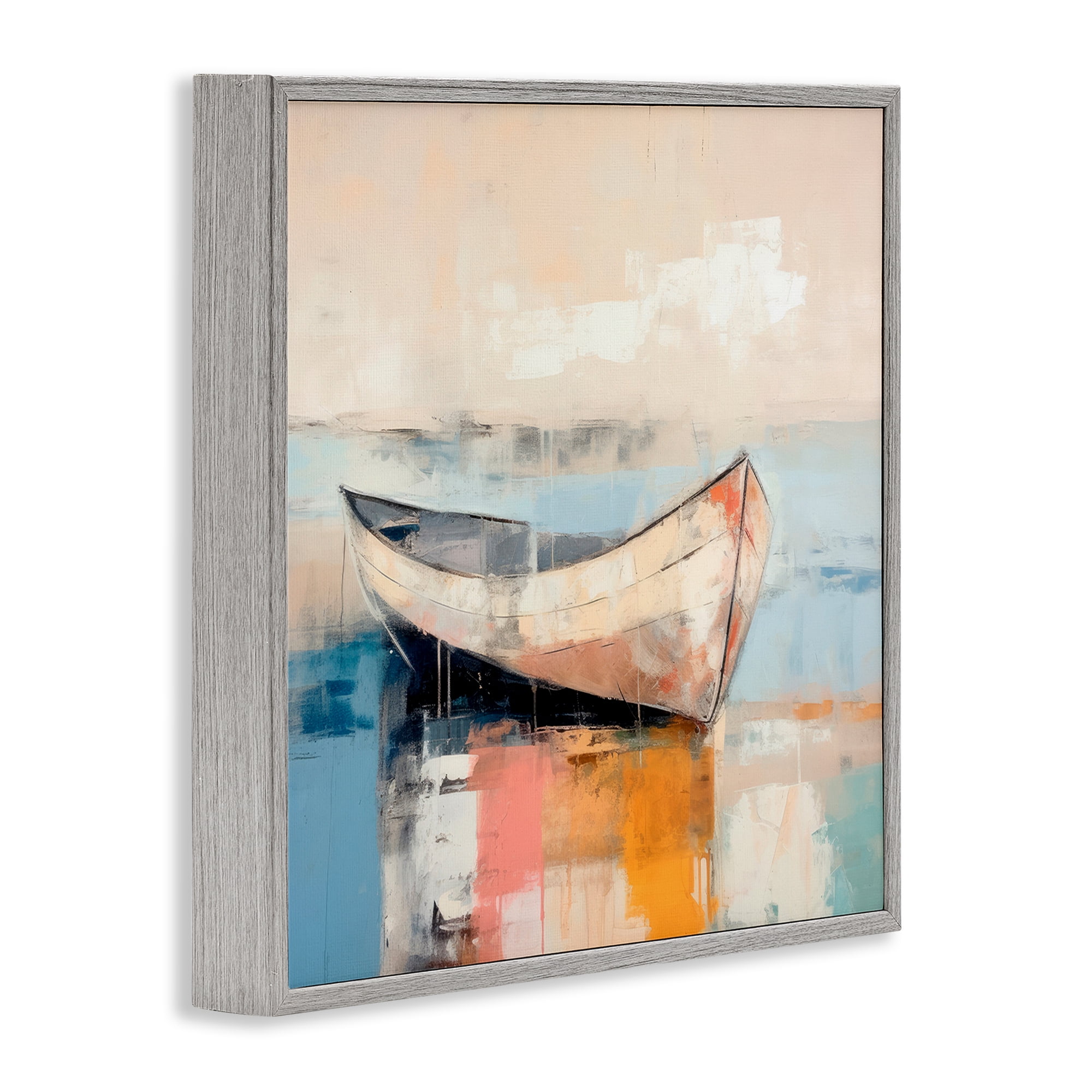 Stupell Industries Sunlit Boat Reflection Transportation Painting Gray Framed Art Print Wall Art, 17 x 17