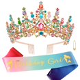 thumbnail image 1 of ATODEN Tiara de cumpleaños para niña, corona de reina, tiaras y coronas para mujeres y niñas, tiara de princesa de cristal multicolor, diademas con diamantes de imitación, corona de quinceañera, decor, 1 of 5