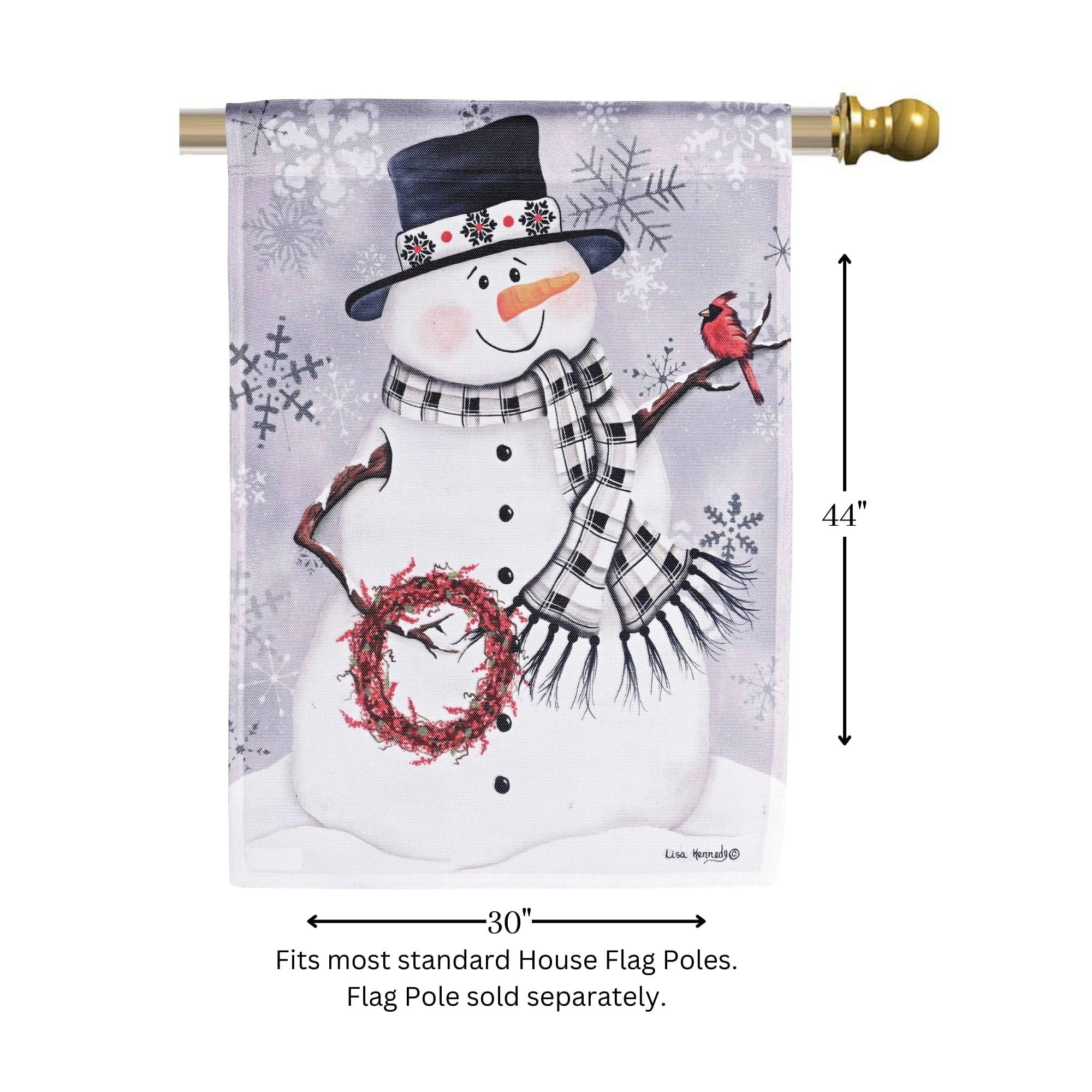 Dicksons Magnolia Garden Outdoor Flag Decoration For Garden, Yard, Or Walkway Large 30 x 44, Weather Resistant Polyester, Snowman With Berry Wreath