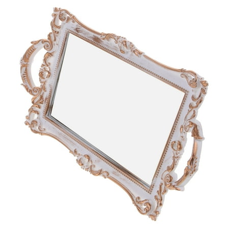 OFFIGAM Elegant Ivory Mirror Tray for Vanity, Jewelry, and Makeup Organization with Stylish Design