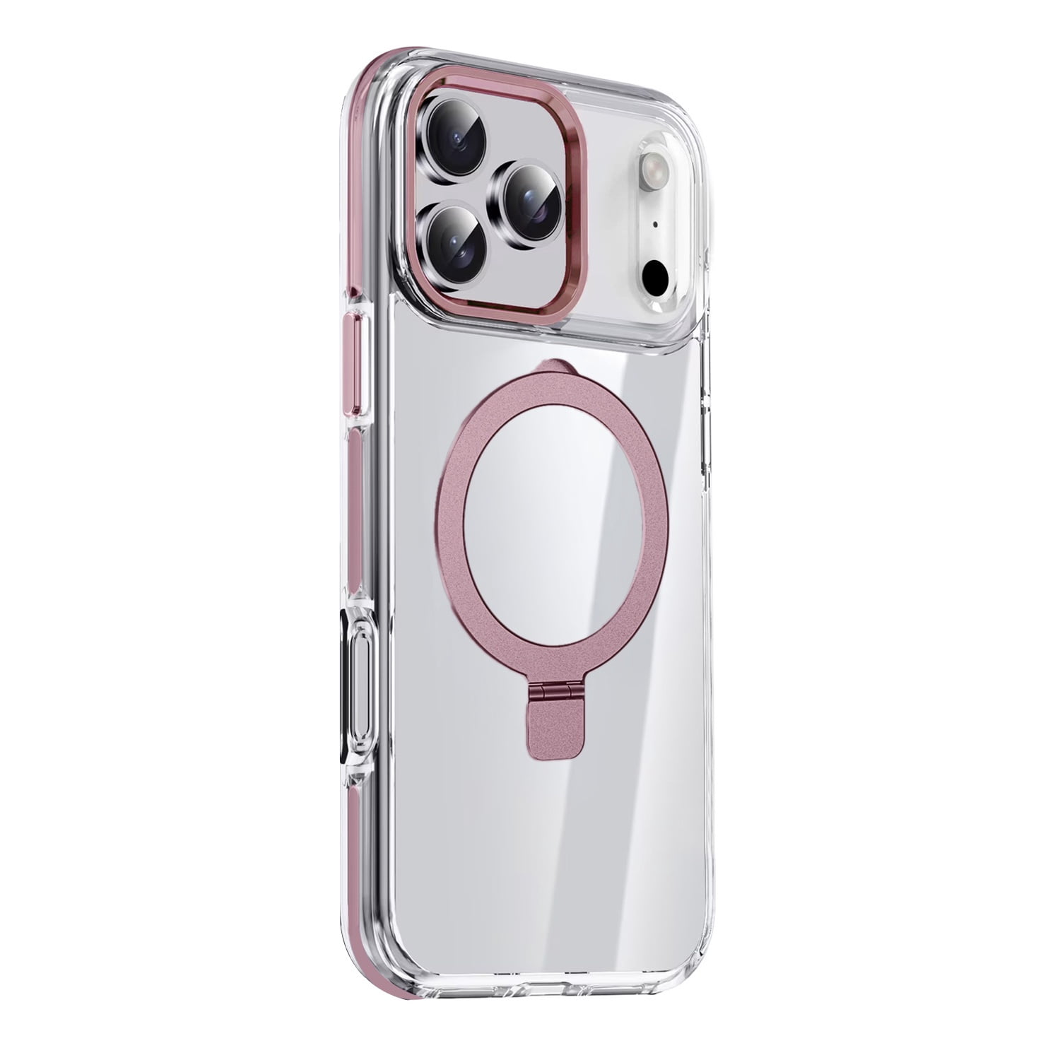 Magnetic Transparent Phone Case with Adjustable Stand for iPhone 17 Pro Max - Pink