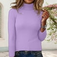 thumbnail image 3 of Fiaer Womens Sweaters Turtleneck Long Sleeve Solid Color Breathable Cozy Lightweight Slim Fit Knit Tops Purple L, 3 of 6