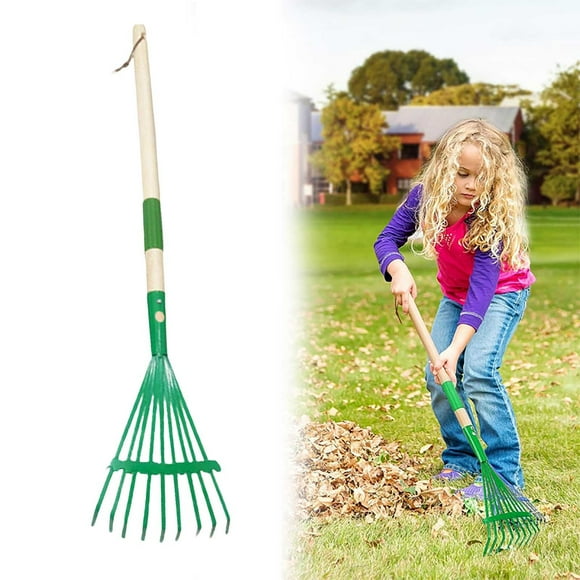 Xuewenshw Garden Rake Leaf Set Agricultural Tool For Leaf Collection Hay Raking Wooden Handle 9 Tine Rake For Kids' Play Household Use Car Set