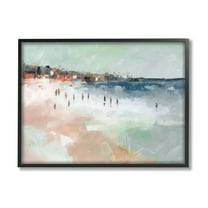 Stupell Industries Abstract People on Shore Landscape Painting Black Framed Art Print Wall Art, 20 x 16