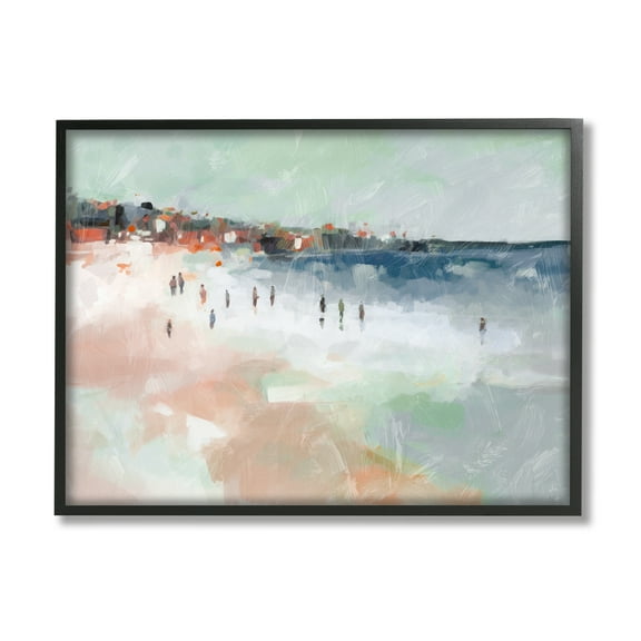 Stupell Industries Abstract People on Shore Landscape Painting Black Framed Art Print Wall Art, 20 x 16