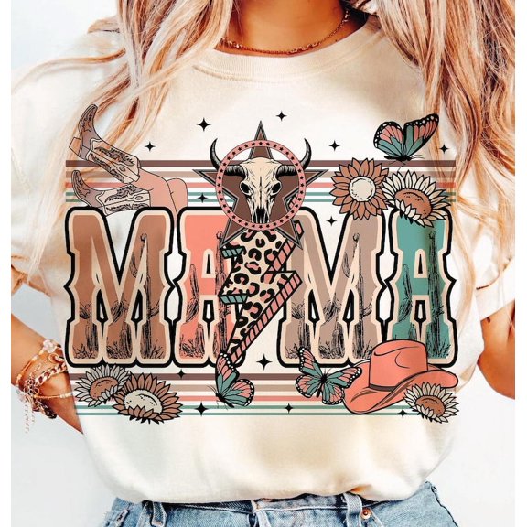 Western Mama T-Shirt, Howdy Cowhide Graphic Tee, Coquette Cow Print Shirt, Mother’s Day Trendy Ranch Style Mama T-Shirt