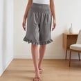 thumbnail image 6 of Bermuda Shorts for Women Knee Length Lightweight Flared Ruffle Hem Shorts High Waisted Wide Leg Pants with Pocket, 6 of 7