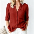 thumbnail image 2 of Edvintorg Womens Button Down Shirt Cotton Lightweight 3/4 Sleeve V Neck Casual Loose Top Womens Clothing Red XL, 2 of 9