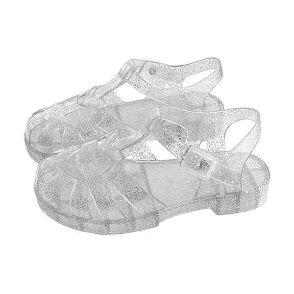 KPOPLK Toddler Girls Jelly Sandals Closed Toe Beach Summer Shoes Soft Rubber Sole Mary Jane Dress Shoes Princess Flat Size 10,White