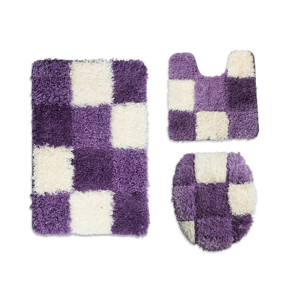 NAMZI Three-piece setLuxury Bathroom Rug Mat, Extra Soft and Absorbent Microfiber Bath Rugs, Non-Slip Plush Shaggy Bath Carpet, Machine Wash Dry, Bath Mats for Bathroom Floor,Grid -Purple