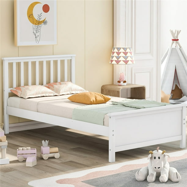 Twin Bed Frame for Kids, White Twin Platform Bed Frame with Headboard
