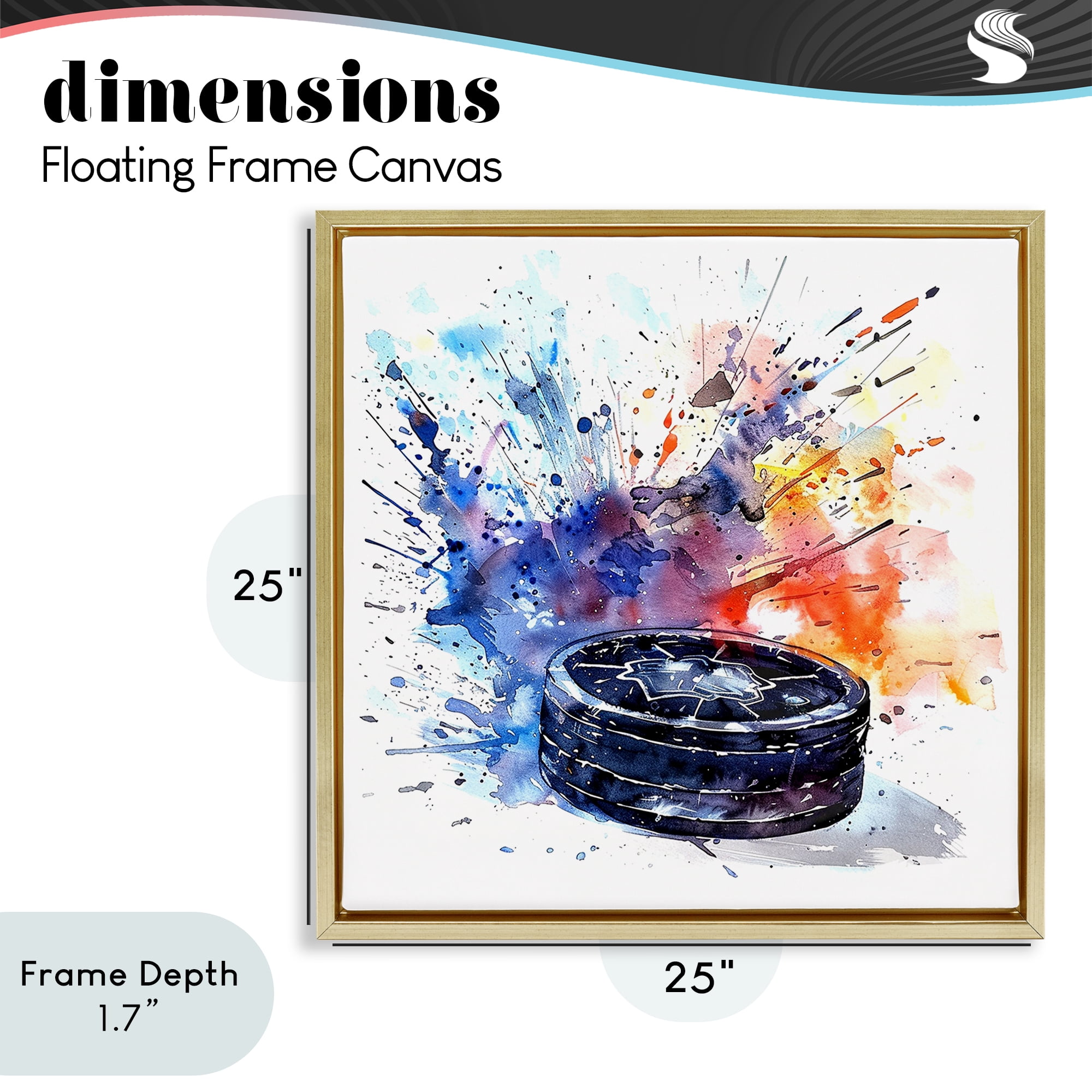 Stupell Industries Hockey Splash Watercolor Burst Gold Framed Floater Canvas Wall Art, design by LSR Design Studio