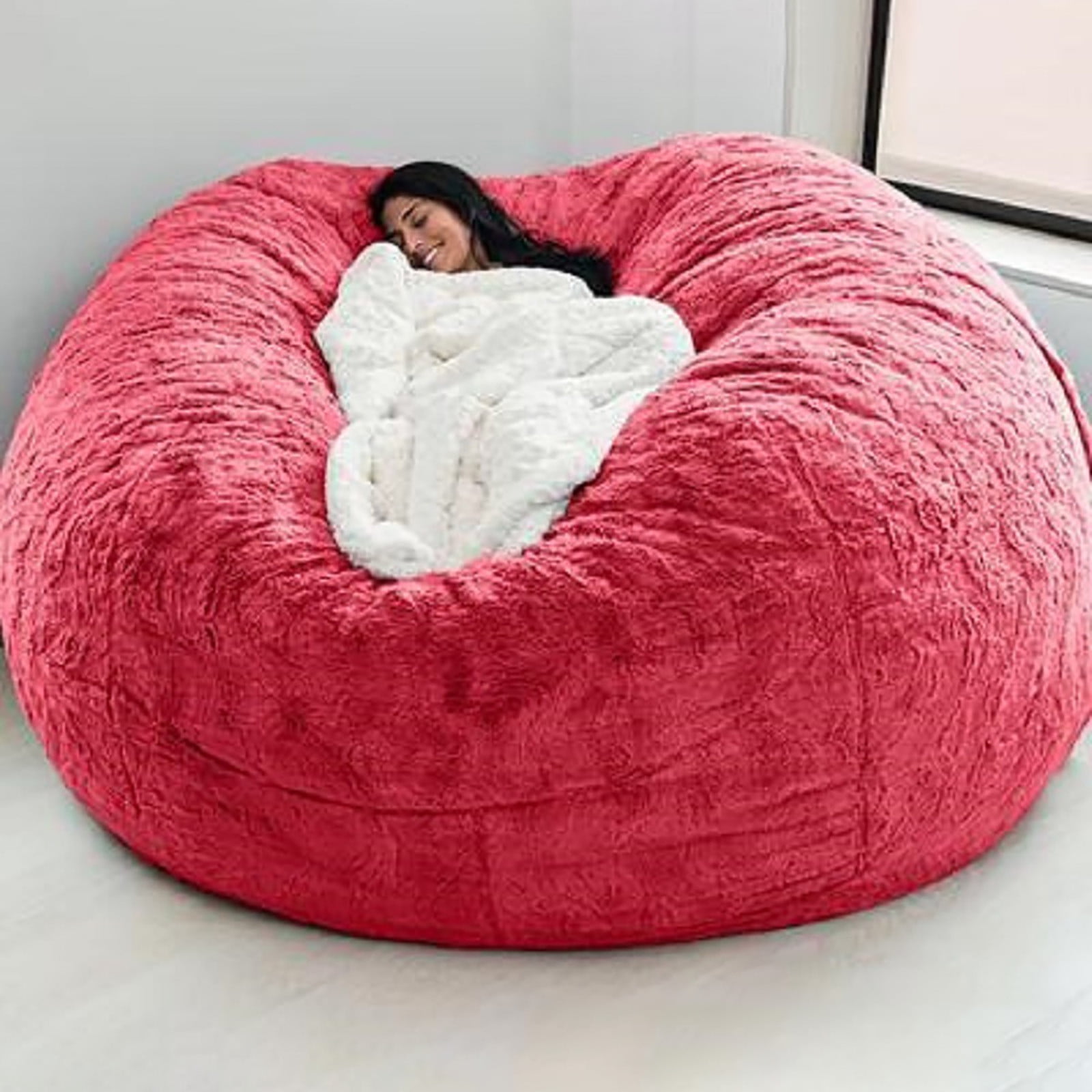 Yoloke Giant Fur Bean Bag Chair Cover for Kids Adults, (No Filler) Living Room Furniture Big Round Soft Fluffy Faux Fur Beanbag Lazy Sofa Bed Cover