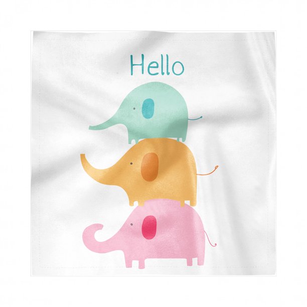 Elephant Napkins Set of 4, Baby Stacked Elephants with Hello