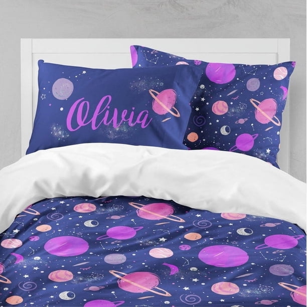 Juego de Cama Personalizado Infantil Niña Espacio Exterior (Funda nórdica o edredón)