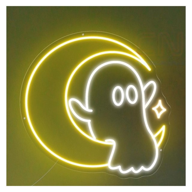 Letrero De Neón Luna Fantasma, Ideal Para Halloween, Perfecto Para Decorar La Pared Tu Habitación, El Dormitorio 50cm