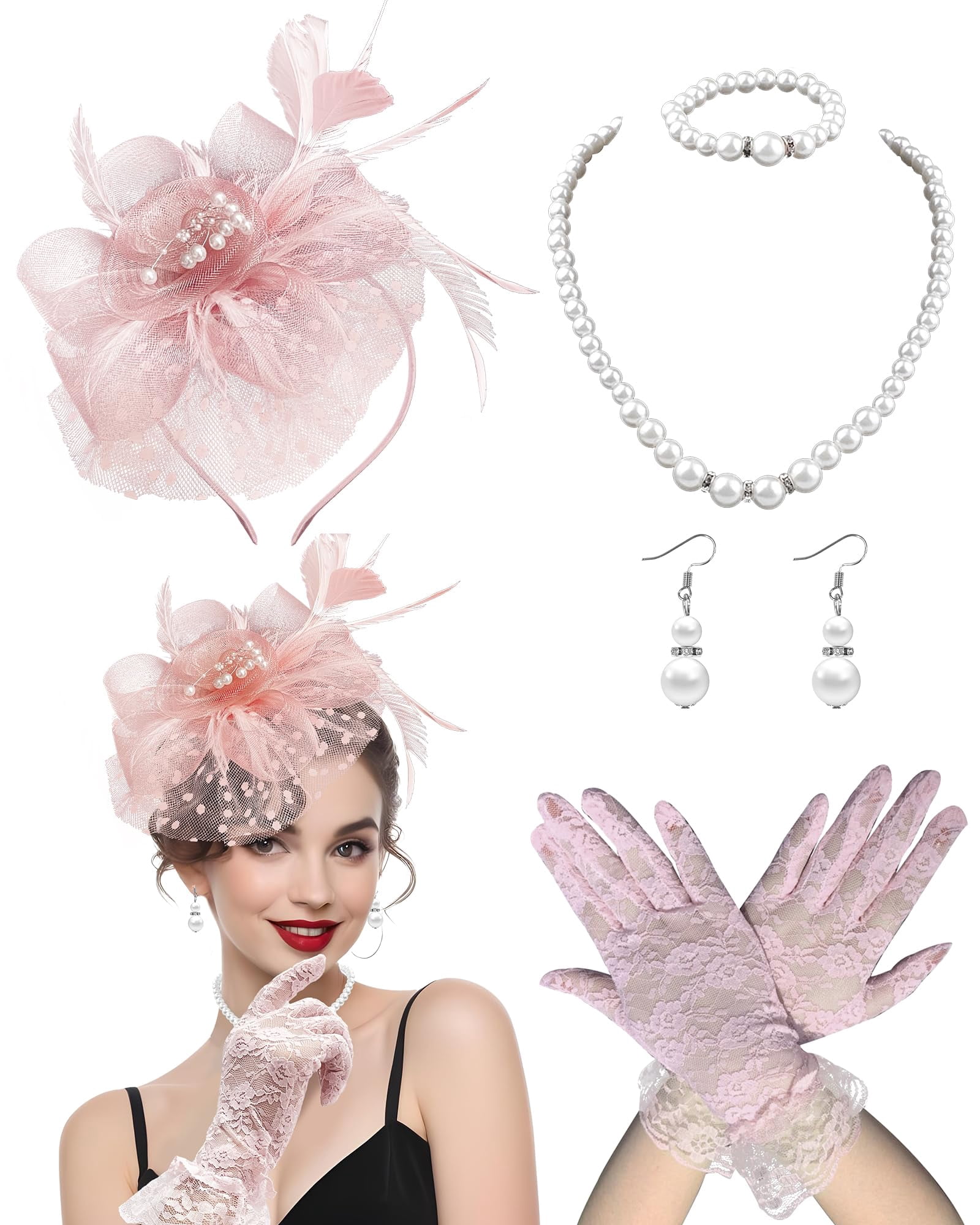 5582 Feathers Flower Fascinators Hat For Women Organza Fabric Headband Clip Feather Flower Mesh Veil Headband Organza Fascinator Hats  main image 3