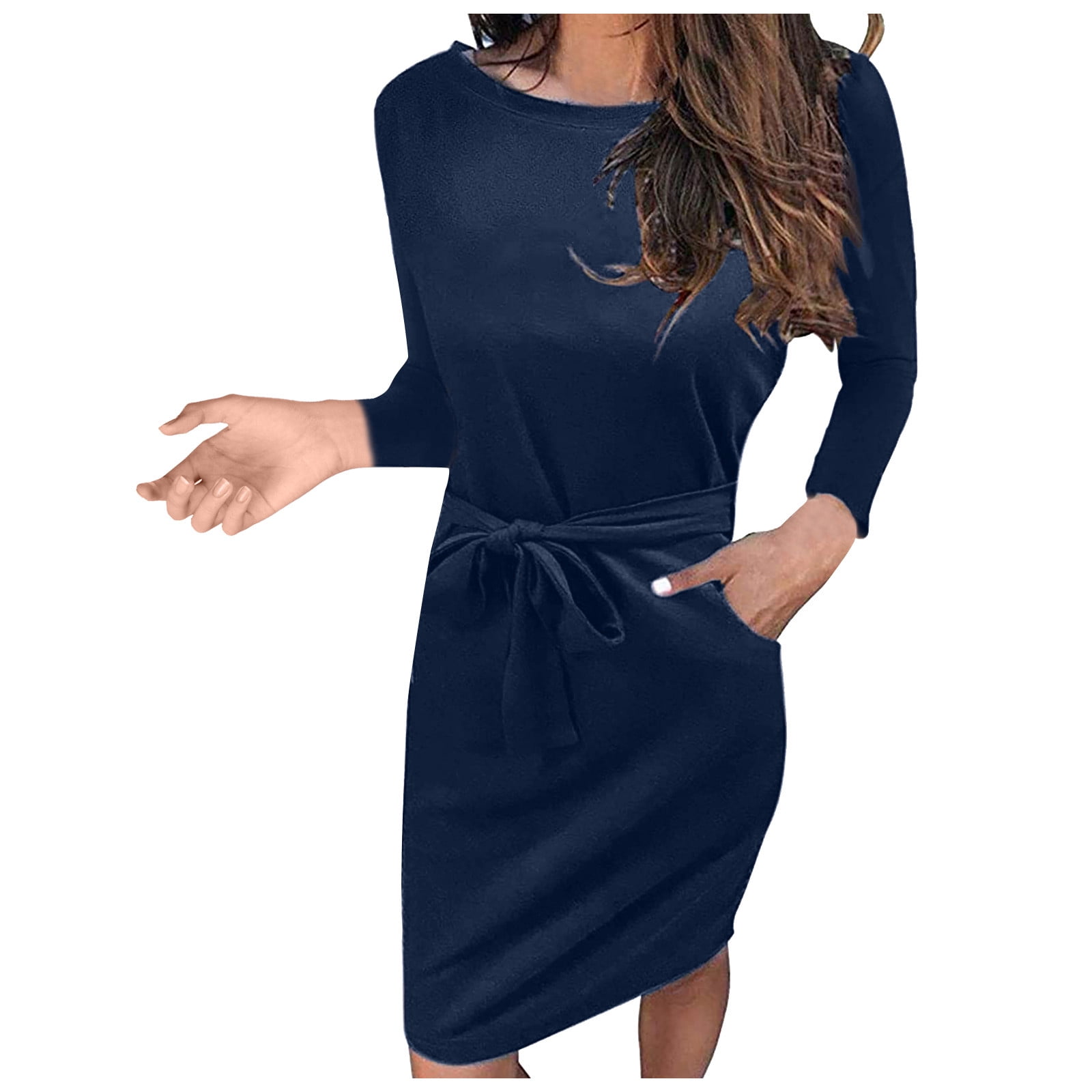 Robe Manches Longues Femme PLOKNRD - Tissu Stretch Polyester/élasthanne, Col Rond, Taille élastique