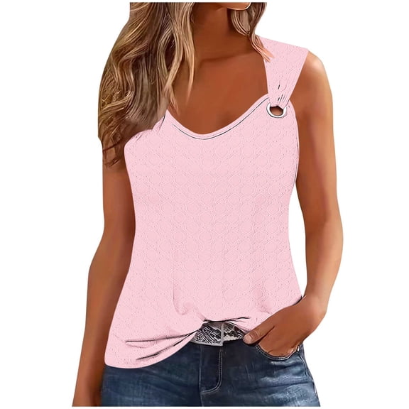 VEKDONE Tank Tops for Women Sleeveless Loose Fit Crewneck Tanks Trendy Solid Color O Ring Shoulder Tunic Tops Summer Loose Fit Lightweight Beach Vest Pink M