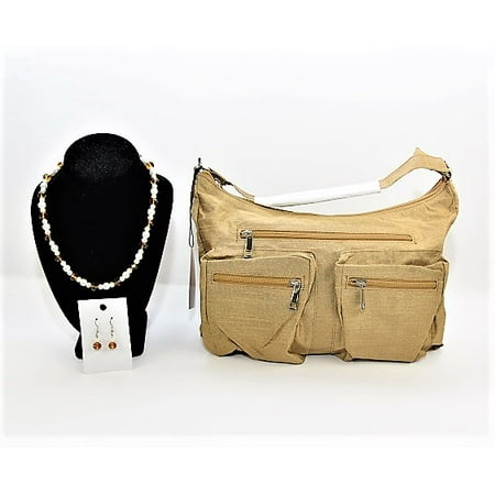 Gold Coast Gold Silk Shoulder Bag with Coordinating Earrings & Necklace