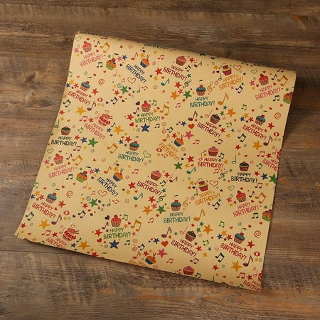 Birthday Wrapping Paper for Kids Girls Women Boys Men, 10 Sheets Kraft Brown Recycled Gift Wrapping Paper 4 Styles "Happy Birthday" Balloons Rainbow Stars Precut 20" X 28" Folded