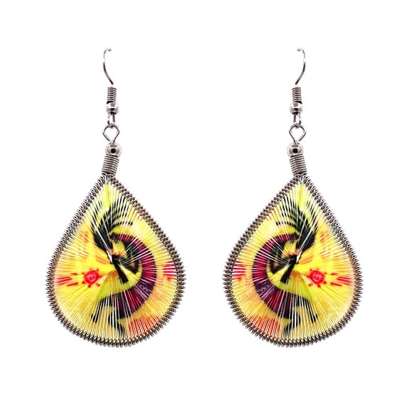 Kokopelli Graphic Silk Thread Teardrop Dangle Earrings - Womens Fashion Handmade Jewelry Southwest Accessories