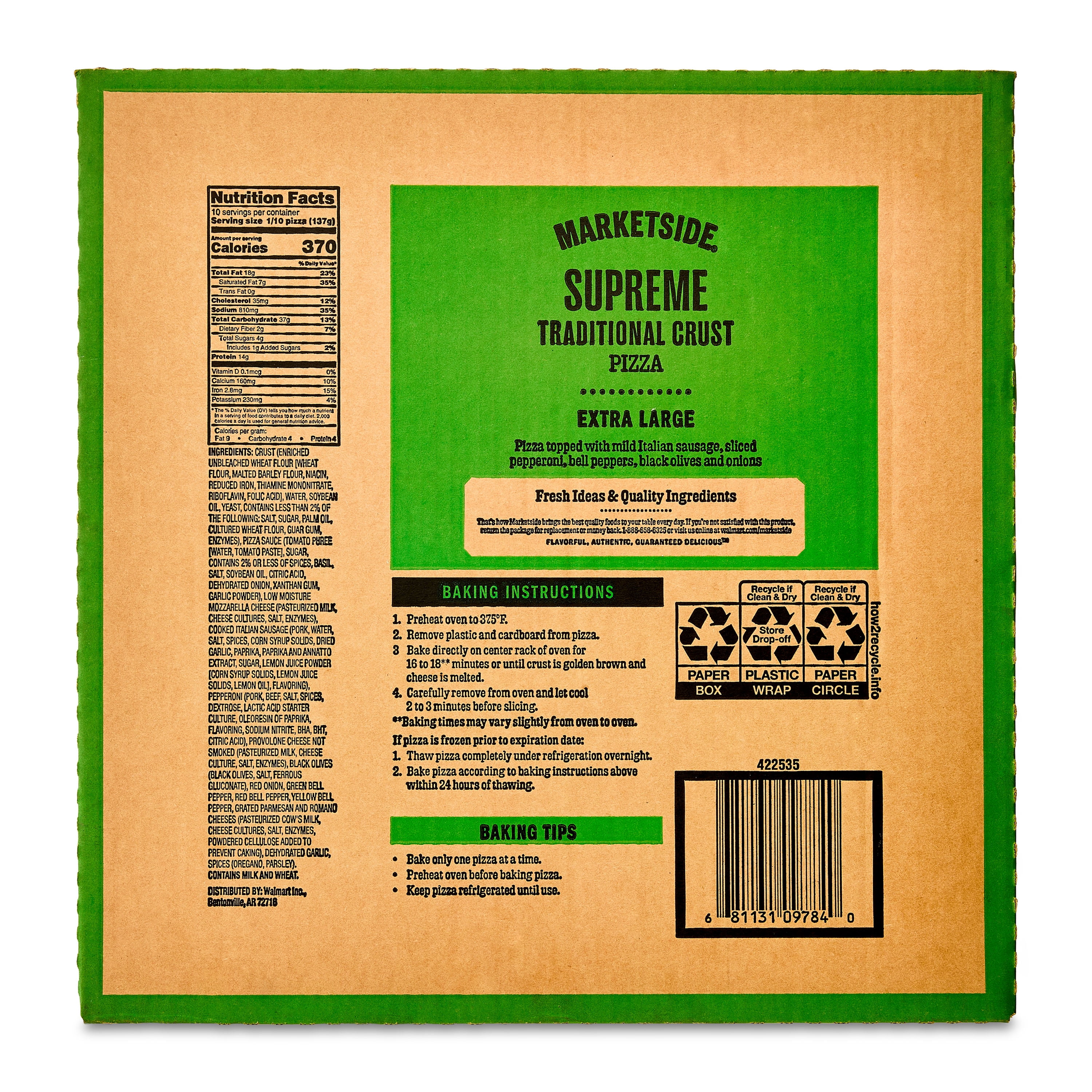 Marketside Supreme Traditional Crust Pizza with Marinara Sauce, Extra Large, 16 in, 48.6 oz (Fresh)