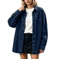 thumbnail image 4 of IUYRTFE Women's Retro Button Down Denim Jacket Long Sleeve Collared Shacket with Pockets Casual Oversized Outerwear, 4 of 8