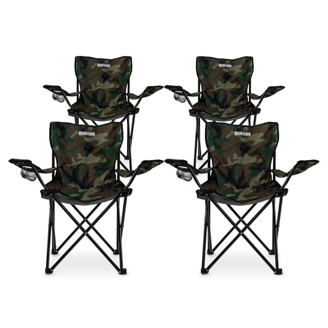 Sillas Camping Duralife Plegable Portatil Verde Militar 4 Piezas