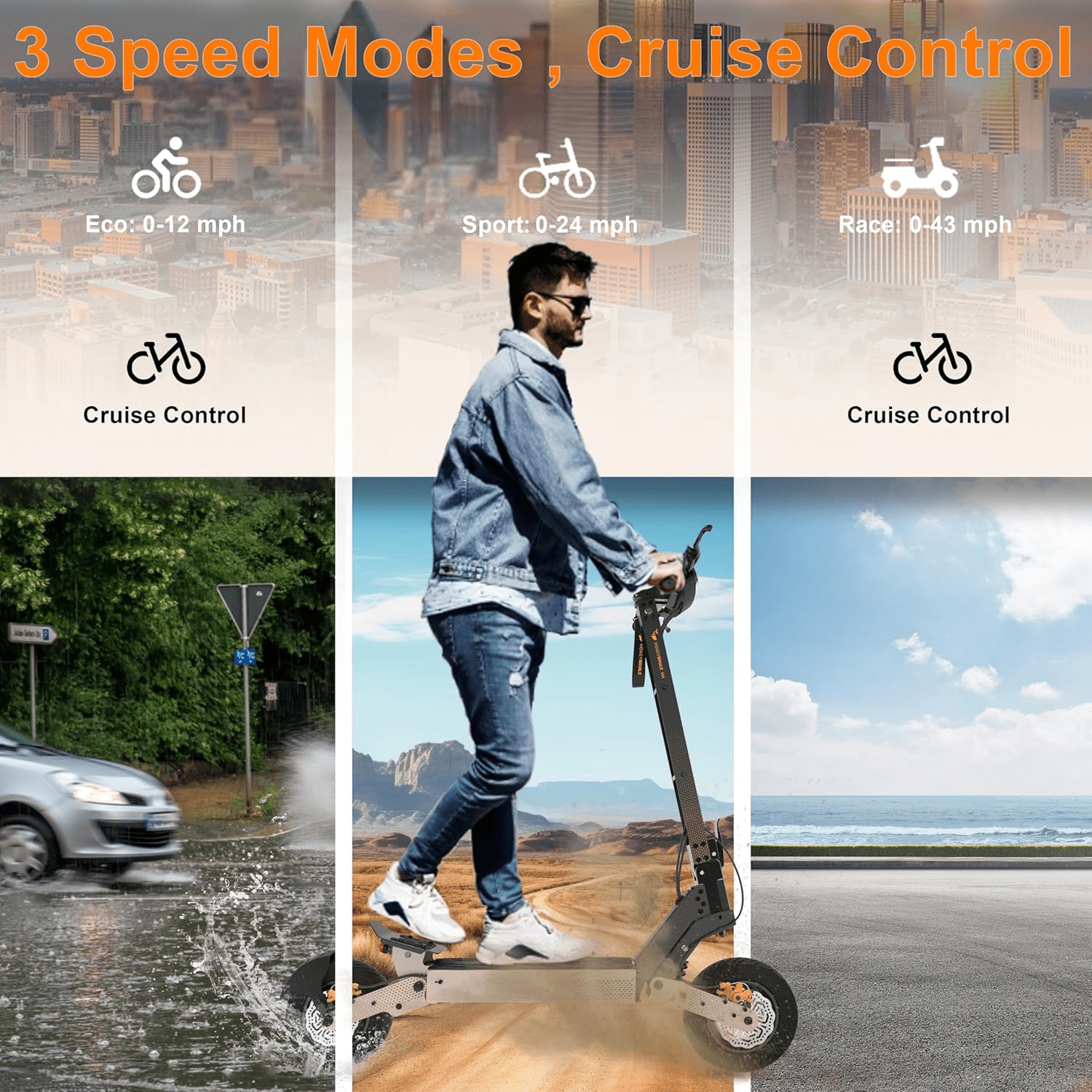 HONEYWHALE H4 Electric Scooter - 43 MPH Top Speed, 51 Miles Range, 2400W Motor, 11" Off-Road Tubeless Tires, Dual Suspension, Double Braking Systems, Foldable Sport E-Scooter for Adult