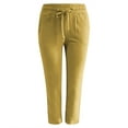 thumbnail image 2 of Solid Straight Pants Waist And Long Women Casual Elastic Drawstring Cotton Pants, 2 of 4