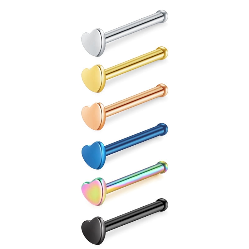 LAURITAMI Nose Studs Nose Ring 20g Stainless Steel Heart Top Nose Bone