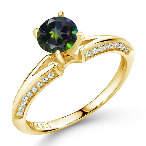 Gem Stone King 1.58 Ct Round Green Mystic Topaz 18K Yellow Gold Plated Silver Ring (Size 6)