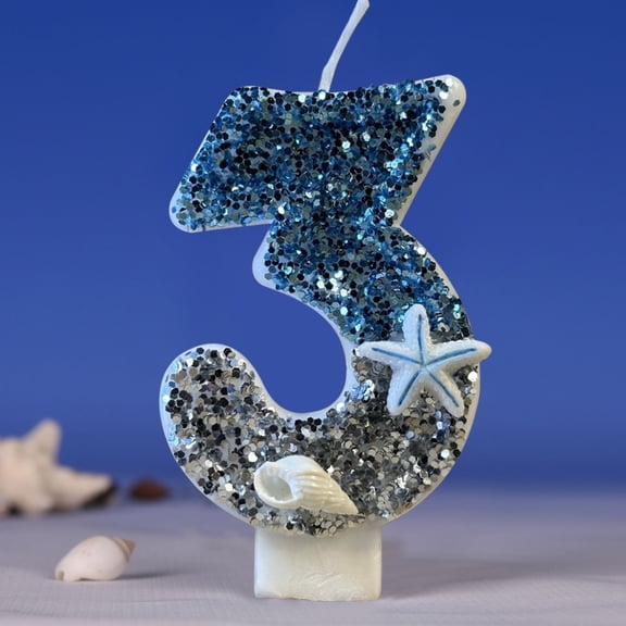 Sea Star Digital Birthday Candle, Wax Number Candle for Cakes and Cupcakes for Kids Boys and Girls Birthday Party Celebration, Sparkling Themed Party Cake Decoration