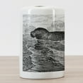 thumbnail image 3 of Manatee Ceramic Toothbrush Holder, Sea Cows Vintage Engraved Style Illustration Old Hand Drawn Animal, Decorative Versatile Countertop for Bathroom, 4.5" X 2.7", Charcoal Grey White Grey, 3 of 4