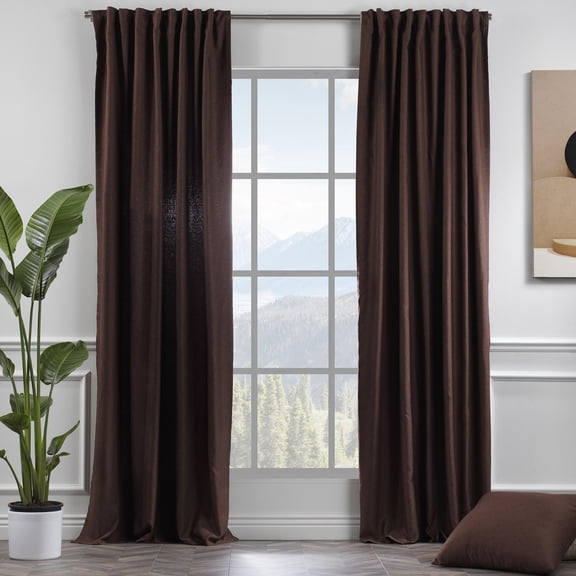 3S BROTHERS Solid Linen Look Curtains Drapes Home Decorative Set of 2 Panels Linen Window Curtains Hanging Back Tap & Rod Pocket Nursery Room Bedroom Office - Brown 52"x95" Each