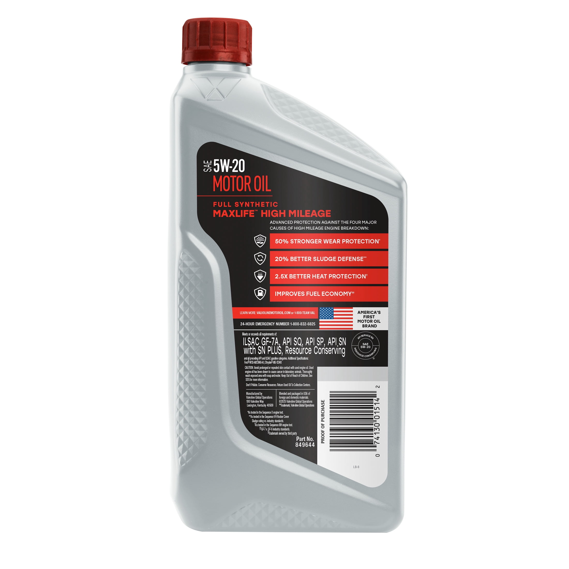 (3 pack) Valvoline MaxLife Full Synthetic High Mileage 5W-20 Motor Oil 1 Quart