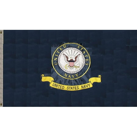 Embroidered Emblems (G128 – US Navy (Emblem) Flag | 3x5 feet | Double Sided Embroidered 210D – Indoor/Outdoor, Vibrant Colors, Brass Grommets, Heavy Duty Polyester,)