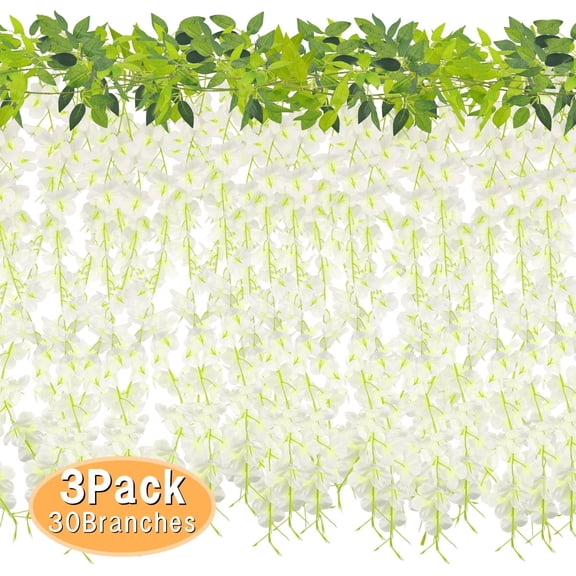 Artificial White Wisteria Flowers Garland 6FT 30 Branches Wisteria Hanging Flowers for Wedding Arch Party Garden Home Decor 3Pack