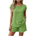 thumbnail image 3 of Women's Casual Linen Shorts Elastic Waist Pocket Shorts Two Piece Set Shorts for Women Summer Fashion, 60% Cotton 40% Linen Blend Lightweight Comfortable Loose | VerBelle,Green S, 3 of 8