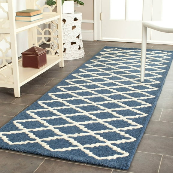 SAFAVIEH Cambridge Karen Geometric Wool Runner Rug, Navy/Ivory, 2'6" x 12'