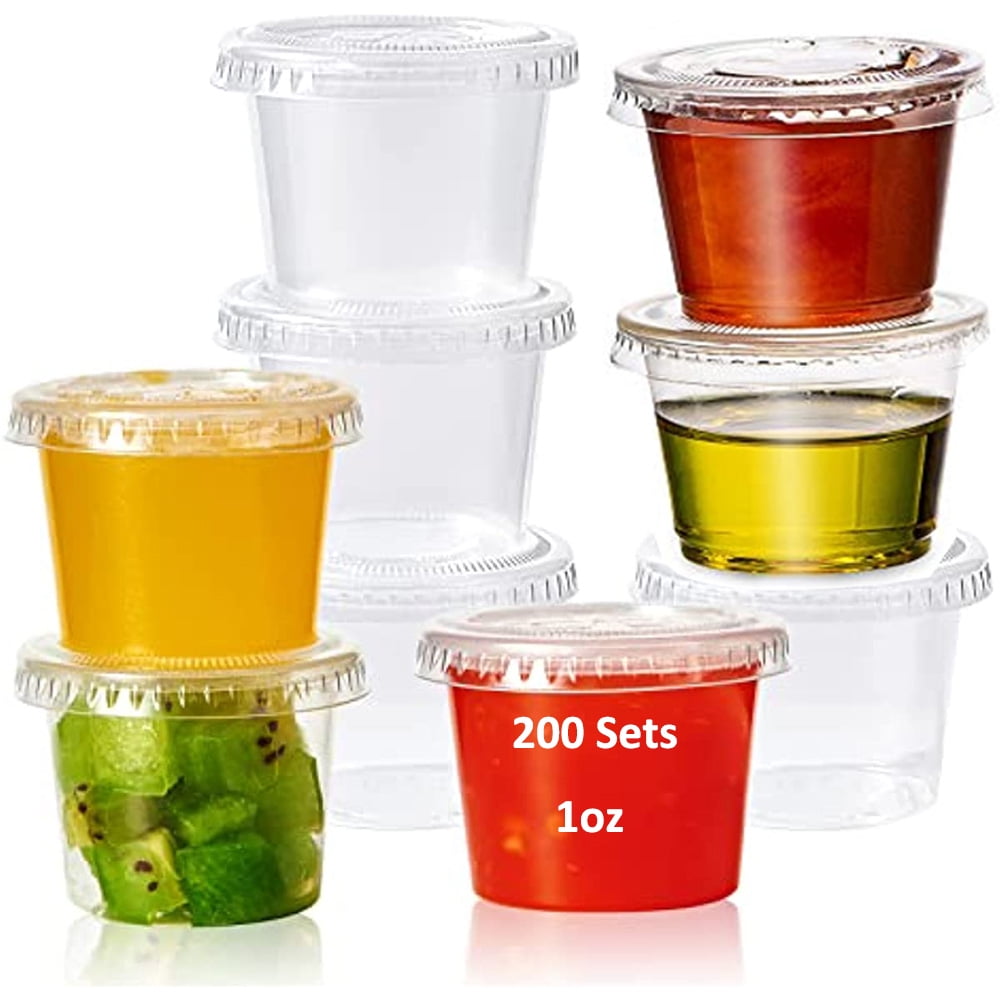250 Pack] 1 oz Portion Cups with Lids- Small Condiment Containers for Salad  Dressing, Condiments, Salsa & Dipping Sauce, Souffle, Slime, Sample, Jello  Shots, Disposable Reusable Translucent Ramekins 