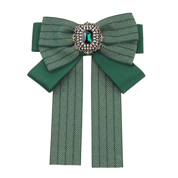 INSPIRE CHIC Bow Ties Striped Pre-Tied Ribbon Brooch Pin for Women Fashion Green