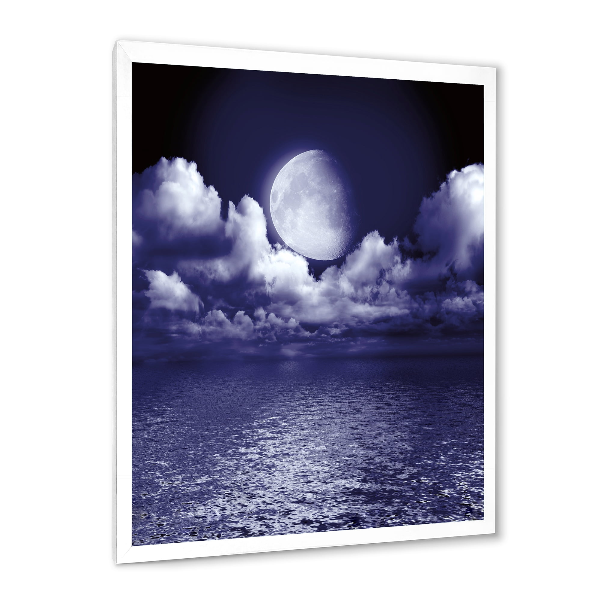 Designart 'Full Moon Night in Cloudy Sky V' Nautical & Coastal Framed Art Print