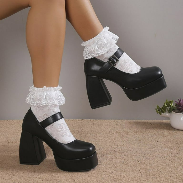 Luxalzxs Women's Platform High Heels Closed Toe Chunky Block