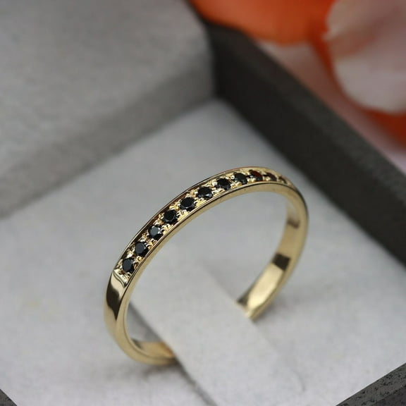 Sparkle Jewels 14K Yellow Gold Finish Round Black Cubic Zirconia Half Eternity Band Ring