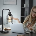 thumbnail image 2 of 2-Piece Industrial Style Table Lamp with Dual USB Ports Black Metal Cage Shade, 2 of 2